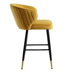 Langham Set Of 2 Mustard Velvet Upholstered Carver Counter Stools -Daals BCH 2170 MUSTARD VEL 2P WB5