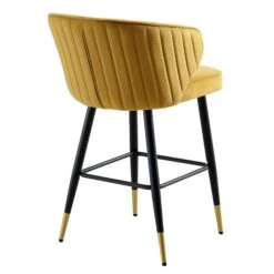 Langham Set Of 2 Mustard Velvet Upholstered Carver Counter Stools -Daals BCH 2170 MUSTARD VEL 2P WB6