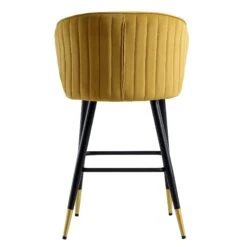 Langham Set Of 2 Mustard Velvet Upholstered Carver Counter Stools -Daals BCH 2170 MUSTARD VEL 2P WB7