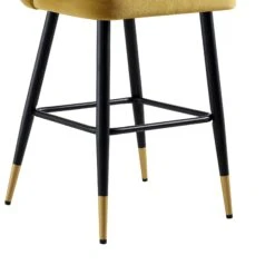 Langham Set Of 2 Mustard Velvet Upholstered Carver Counter Stools -Daals BCH 2170 MUSTARD VEL 2P detail4