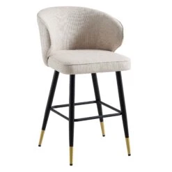 Langham Set Of 2 Oatmeal Woven Fabric Upholstered Carver Counter Stools -Daals BCH 2170 TAUPE WOV 2P WB3