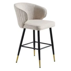 Langham Set Of 2 Oatmeal Woven Fabric Upholstered Carver Counter Stools -Daals BCH 2170 TAUPE WOV 2P WB4