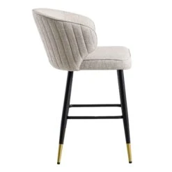 Langham Set Of 2 Oatmeal Woven Fabric Upholstered Carver Counter Stools -Daals BCH 2170 TAUPE WOV 2P WB5