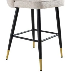 Langham Set Of 2 Oatmeal Woven Fabric Upholstered Carver Counter Stools -Daals BCH 2170 TAUPE WOV 2P detail4