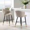 Langham Set Of 2 Oatmeal Woven Fabric Upholstered Carver Counter Stools