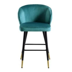 Langham Set Of 2 Teal Velvet Upholstered Carver Counter Stools -Daals BCH 2170 TEAL VEL 2P WB2