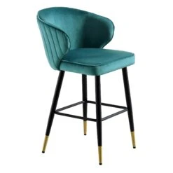 Langham Set Of 2 Teal Velvet Upholstered Carver Counter Stools -Daals BCH 2170 TEAL VEL 2P WB3