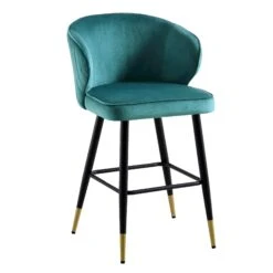 Langham Set Of 2 Teal Velvet Upholstered Carver Counter Stools -Daals BCH 2170 TEAL VEL 2P WB4