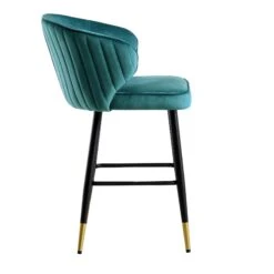 Langham Set Of 2 Teal Velvet Upholstered Carver Counter Stools -Daals BCH 2170 TEAL VEL 2P WB5
