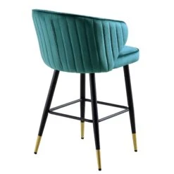 Langham Set Of 2 Teal Velvet Upholstered Carver Counter Stools -Daals BCH 2170 TEAL VEL 2P WB6