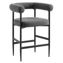 Fulbourn Charcoal Boucle Counter Stool With Black Metal Legs -Daals BCH 2171 CHARCOAL BOUCLE BLACK WB2