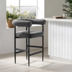 Fulbourn Charcoal Boucle Counter Stool With Black Metal Legs