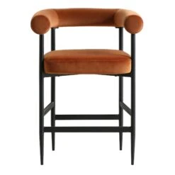 Fulbourn Rust Velvet Counter Stool With Black Legs -Daals BCH 2171 RUST VEL BLACK WB1