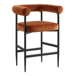 Fulbourn Rust Velvet Counter Stool With Black Legs -Daals BCH 2171 RUST VEL BLACK WB2