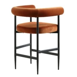 Fulbourn Rust Velvet Counter Stool With Black Legs -Daals BCH 2171 RUST VEL BLACK WB4