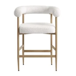 Fulbourn White Boucle Counter Stool With Natural Wood Effect Legs -Daals BCH 2171 WHITE BOUCLE NAT WB1
