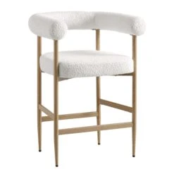 Fulbourn White Boucle Counter Stool With Natural Wood Effect Legs -Daals BCH 2171 WHITE BOUCLE NAT WB2