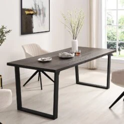 BERN 6-8 Seater Dark Oak Extending Dining Table With Metal Legs