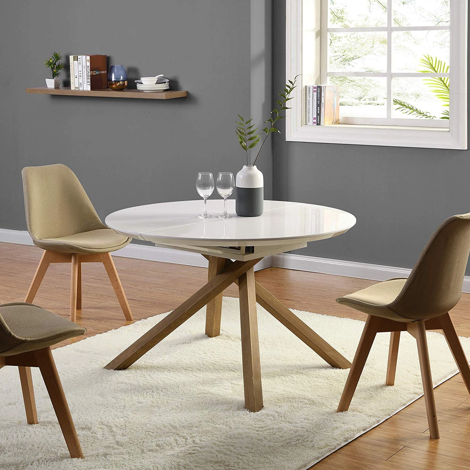 Grenchen Round To Oval 4 To 6-Seater White High Gloss Extendable Dining Table 2 Grenchen Round To Oval 4 To 6-Seater White High Gloss Extendable Dining Table - Image 2