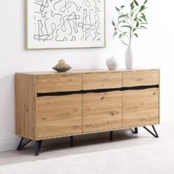 Weston Oak Effect 3 Door 3 Drawer Large Sideboard -Daals BSD 077 OAK scene4