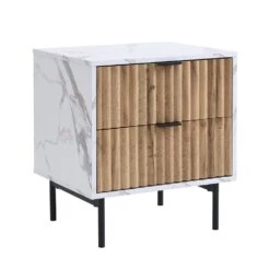 Aspen Oak And Marble Effect 2-Drawer Bedside Table -Daals BSD 086 WB2