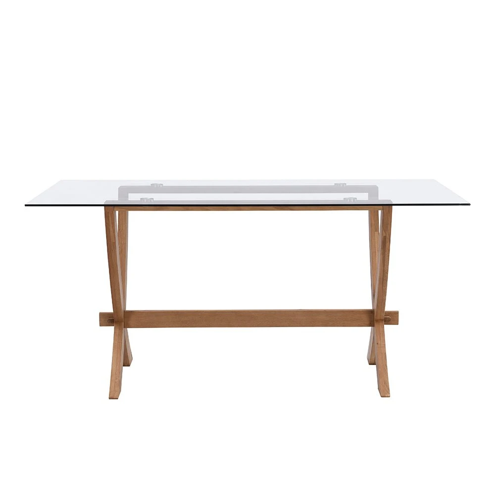 Lugano 160cm Rectangular Glass Top Solid Oak Legs Dining Table 6 Lugano 160cm Rectangular Glass Top Solid Oak Legs Dining Table - Image 6