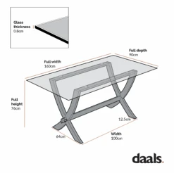 Lugano 160cm Rectangular Glass Top Solid Oak Legs Dining Table 13 Lugano 160cm Rectangular Glass Top Solid Oak Legs Dining Table -Daals BSD 088 CHART