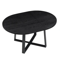 BERN Extending Round Dining Table With Metal Legs, Black -Daals BSD 092 BLACK GIF