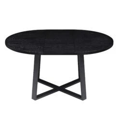 BERN Extending Round Dining Table With Metal Legs, Black -Daals BSD 092 BLACK WB2