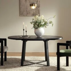 BERN Extending Round Dining Table With Metal Legs, Black -Daals BSD 092 BLACK scene2