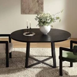 BERN Extending Round Dining Table With Metal Legs, Black -Daals BSD 092 BLACK scene3