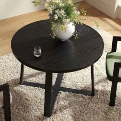 BERN Extending Round Dining Table With Metal Legs, Black -Daals BSD 092 BLACK scene4