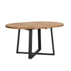 BERN Extending Round Dining Table With Metal Legs, Oak -Daals BSD 092 OAK WB3