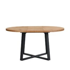 BERN Extending Round Dining Table With Metal Legs, Oak -Daals BSD 092 OAK WB4