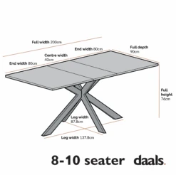 Varden White Ceramic Extending Dining Table -Daals BSD 094 CHART 1