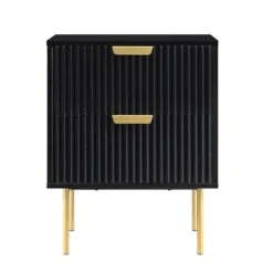 Richmond Ridged 2 Drawer Bedside Table, Matte Black -Daals BSD 105 BLACK WB1