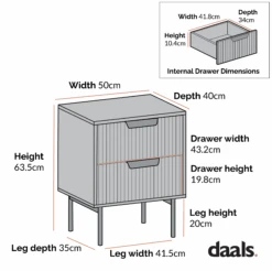 Richmond Ridged 2 Drawer Bedside Table, Matte Sage Green -Daals BSD 105 CHART