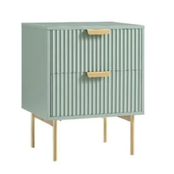 Richmond Ridged 2 Drawer Bedside Table, Matte Sage Green -Daals BSD 105 SAGE WB2
