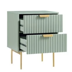 Richmond Ridged 2 Drawer Bedside Table, Matte Sage Green -Daals BSD 105 SAGE WB3