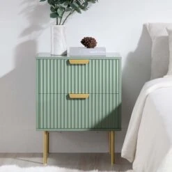 Richmond Ridged 2 Drawer Bedside Table, Matte Sage Green