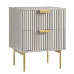 Richmond Ridged 2 Drawer Bedside Table, Matte Taupe -Daals BSD 105 TAUPE WB2