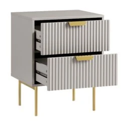 Richmond Ridged 2 Drawer Bedside Table, Matte Taupe -Daals BSD 105 TAUPE WB3