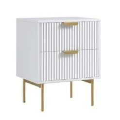 Richmond Ridged 2 Drawer Bedside Table, Matte White -Daals BSD 105 WHITE WB2