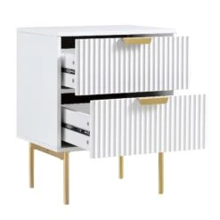 Richmond Ridged 2 Drawer Bedside Table, Matte White -Daals BSD 105 WHITE WB3