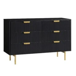 Richmond Ridged Wide Chest Of 6 Drawers, Matte Black -Daals BSD 107 BLACK WB2