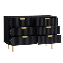 Richmond Ridged Wide Chest Of 6 Drawers, Matte Black -Daals BSD 107 BLACK WB3