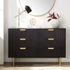 Richmond Ridged Wide Chest Of 6 Drawers, Matte Black