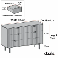 Richmond Ridged Wide Chest Of 6 Drawers, Matte Black -Daals BSD 107 CHART