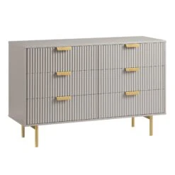 Richmond Ridged Wide Chest Of 6 Drawers, Matte Taupe -Daals BSD 107 TAUPE WB3