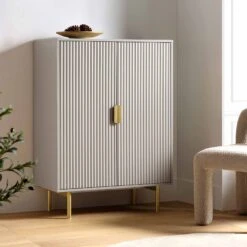 Richmond Ridged Highboard Storage Cabinet, Matte Taupe